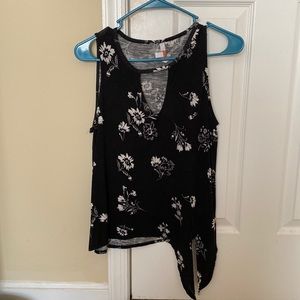 black flower tank top with side tie